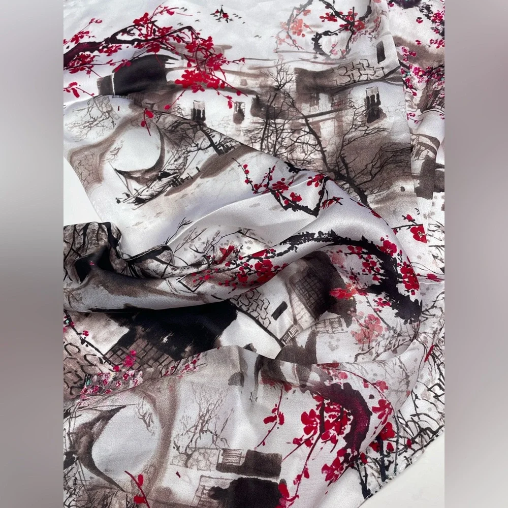 silk scarf Cherry Blossom Art hand painted scarf